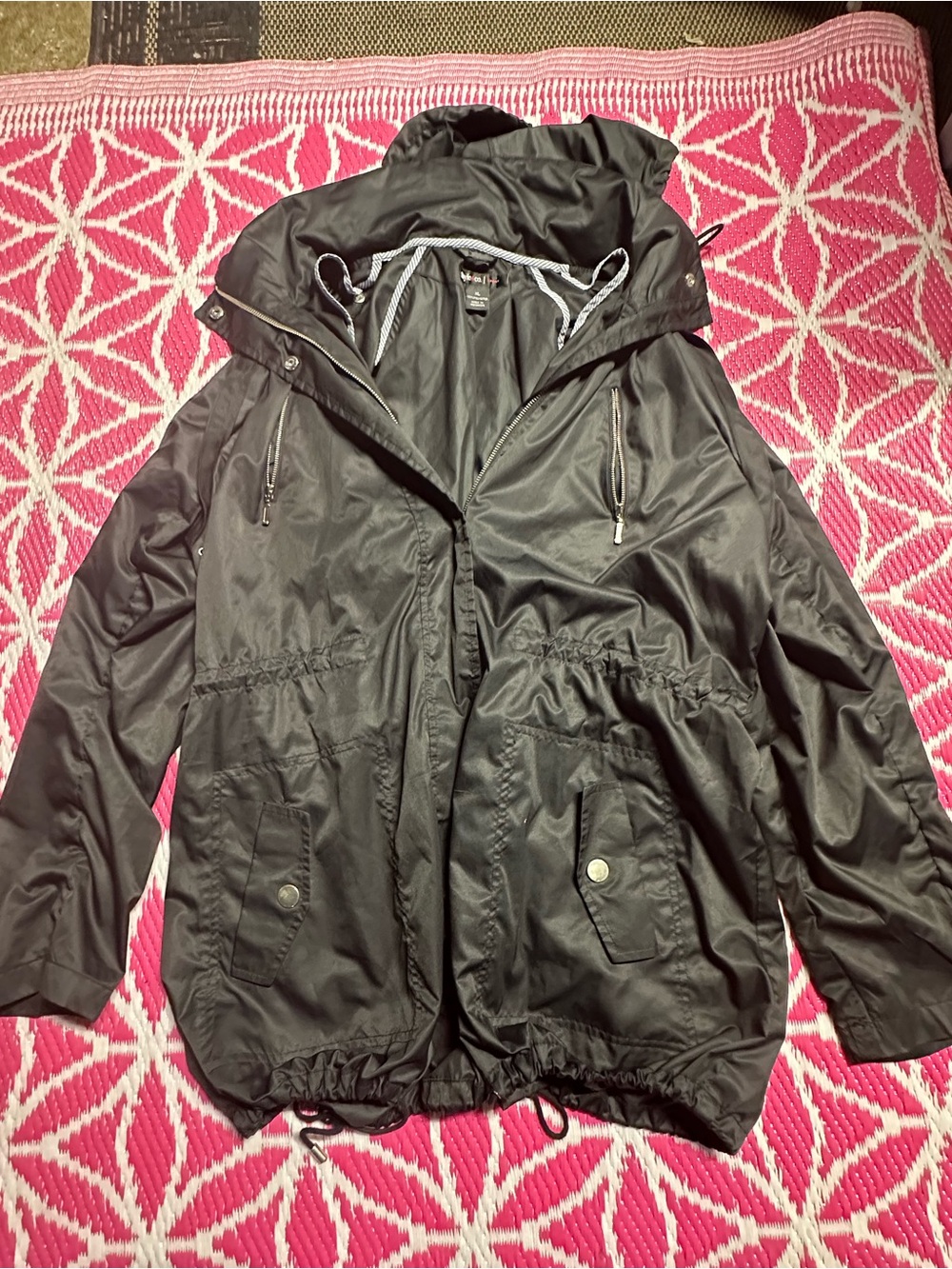 Style & Co Sport Women's Black Lightweight Hooded Rain Utility Jacket Size XL